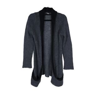 Wooden Ships Womens Cardigan Sweater Small Medium Black Mohair Wool Pockets Cozy